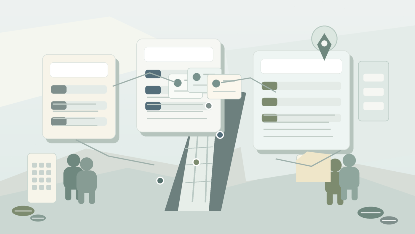 Neutral editorial illustration of a Kranji Camp II basic training pathway with blank medical-status cards and vocation-route panels