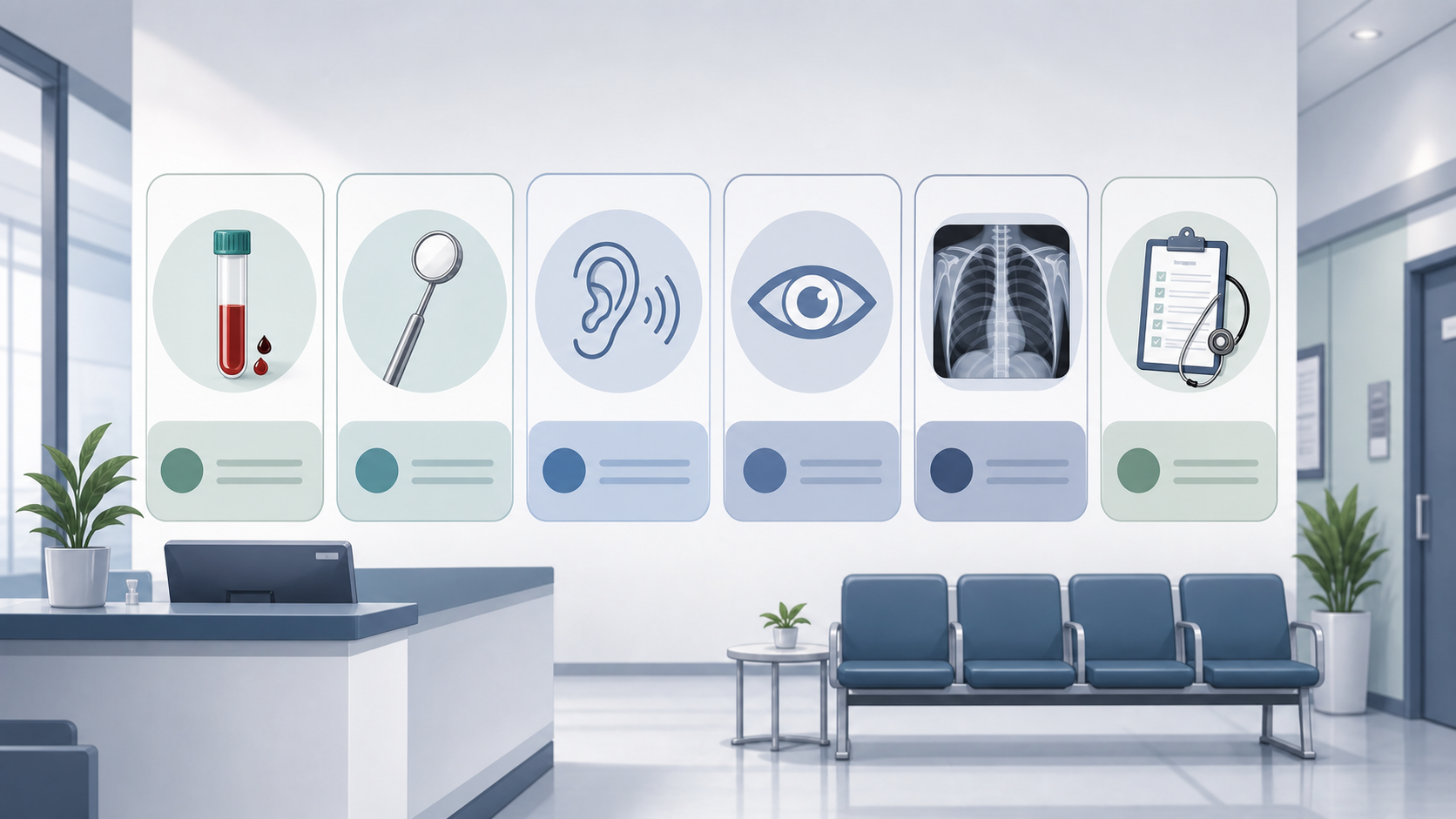 Neutral illustration of CMPB medical screening station workflow
