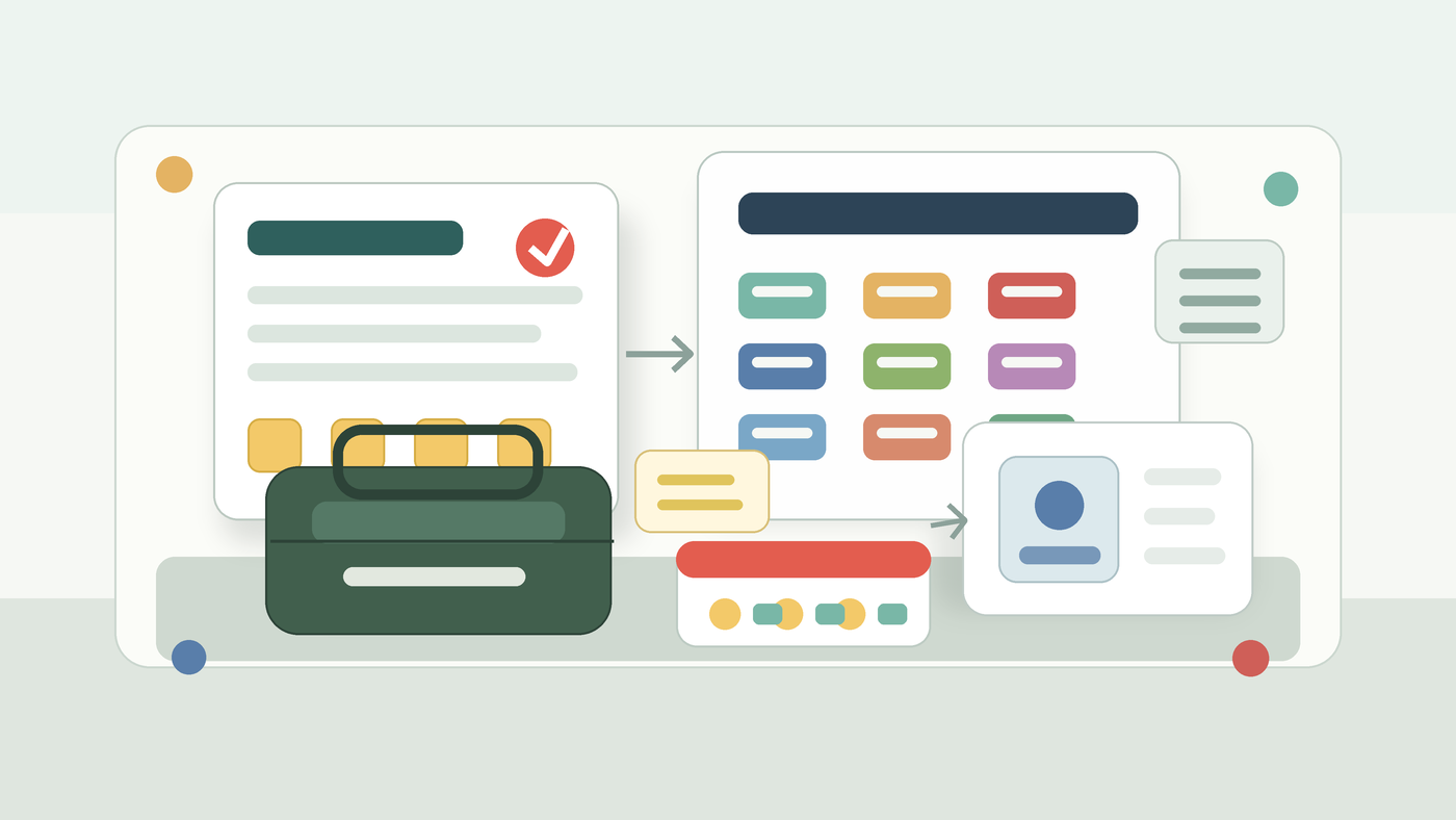 Editorial illustration of an NSman ICT instruction checklist with a call-up notice, training programme tiles, kit bag, calendar, and contact card on a desk