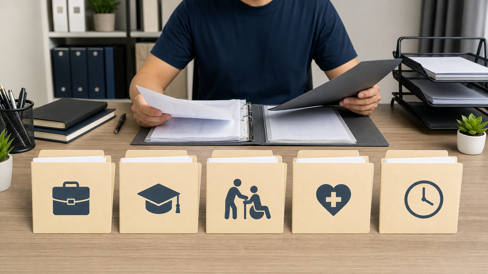 Neutral illustration of supporting document folders for ICT deferment