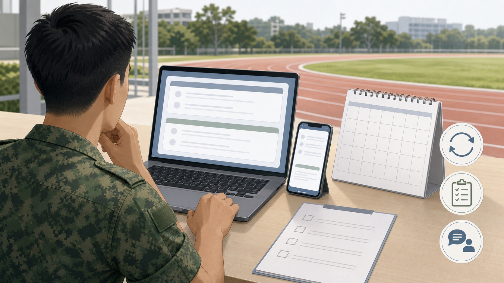Neutral illustration of checking IPPT booking and result status records
