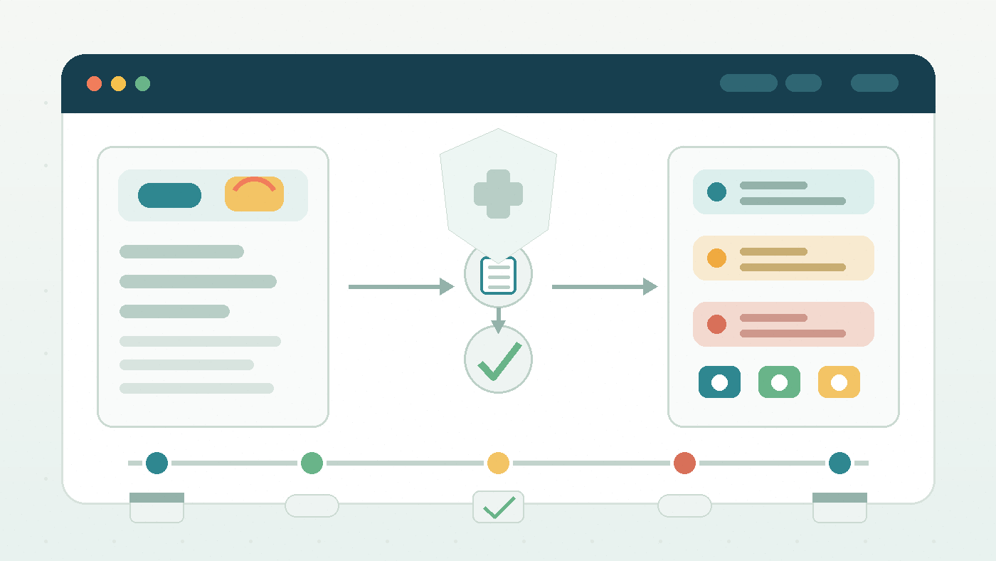 Neutral editorial illustration of an existing NSF or NSman checking PES and refreshed MCS medical status records across OneNS, eHealth, and unit review checkpoints