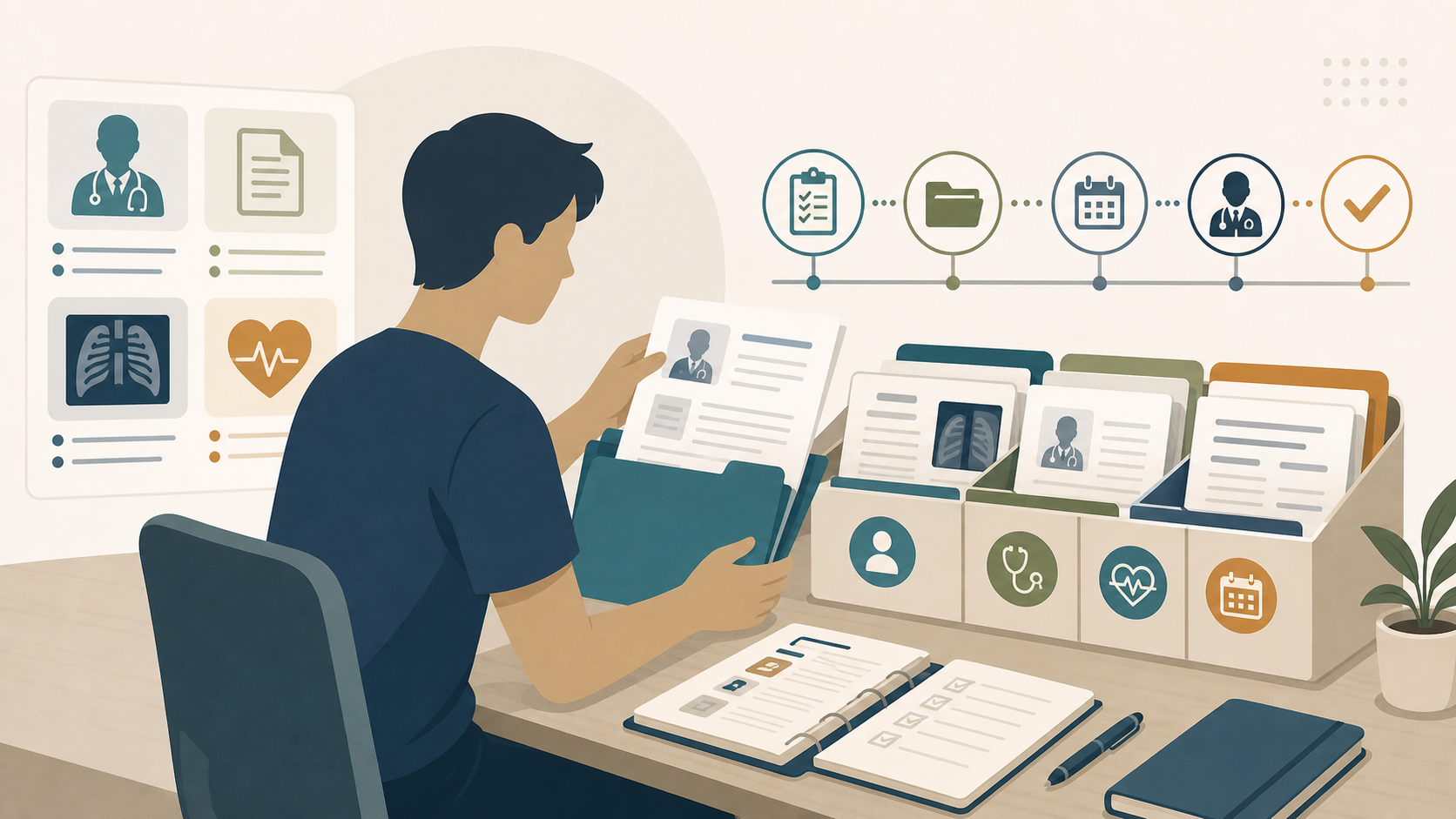 Neutral illustration of medical documents prepared for NS screening