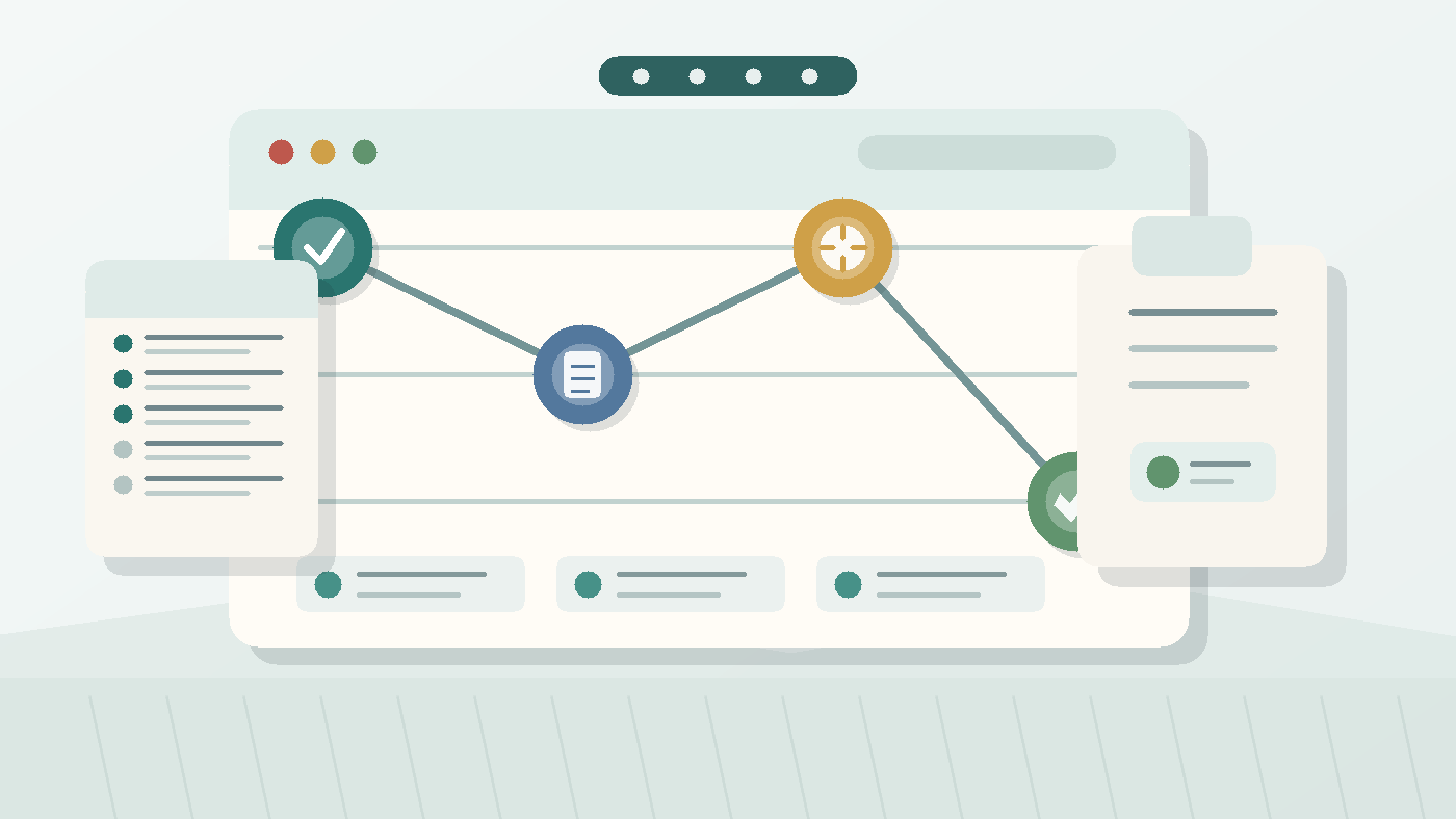 Neutral illustration of an SAF medical appointment timeline with eHealth status cards and document folders