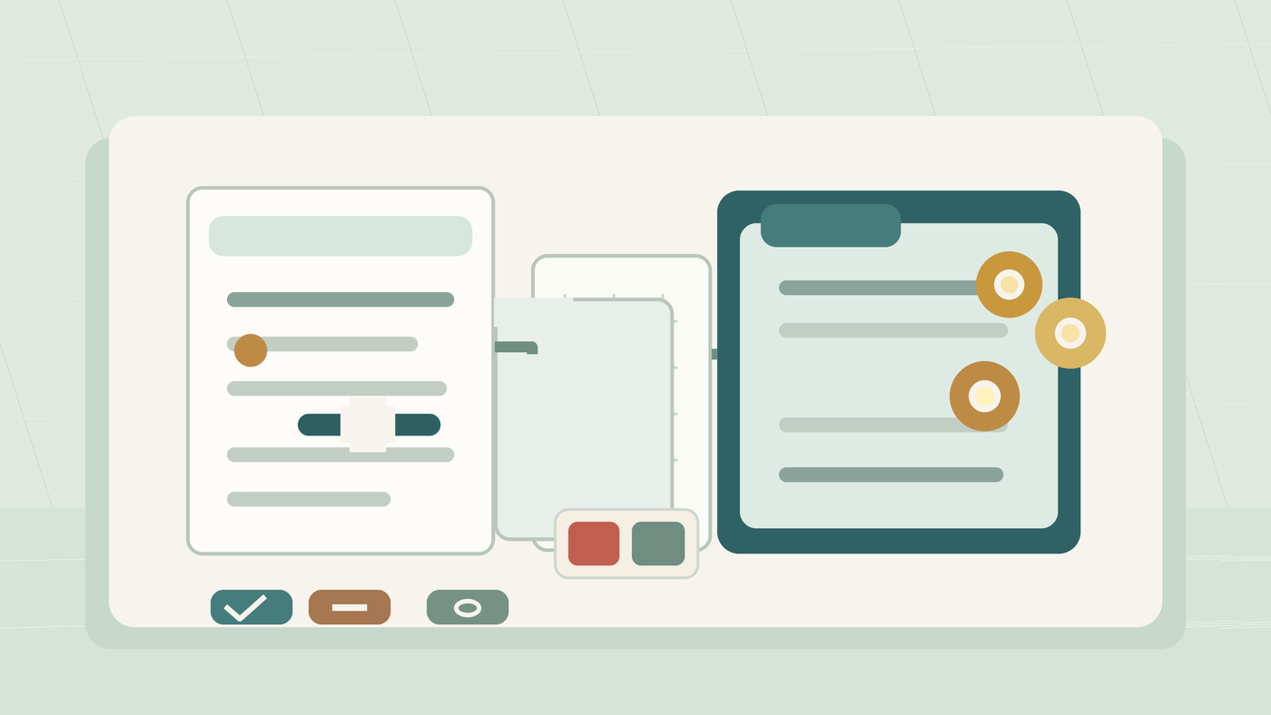 Editorial illustration of an NSman medical review workflow with eHealth appointment panel, SAF medical centre card, document folder, and IPPT calendar