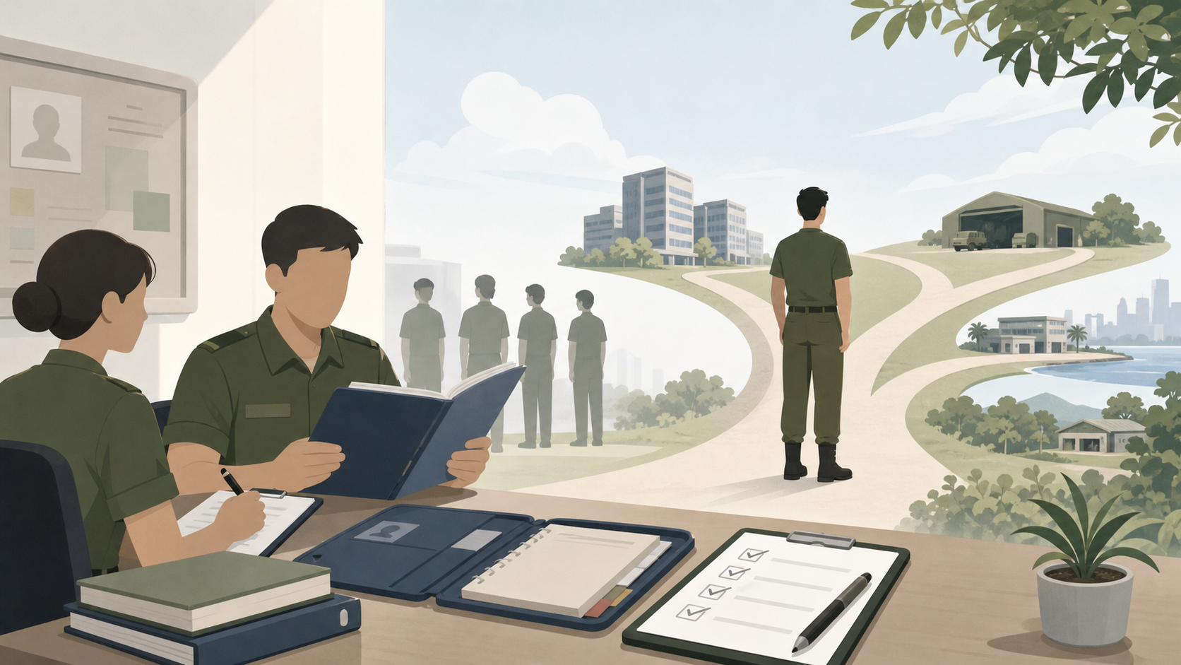 Neutral illustration of command school out-of-course review and posting decisions