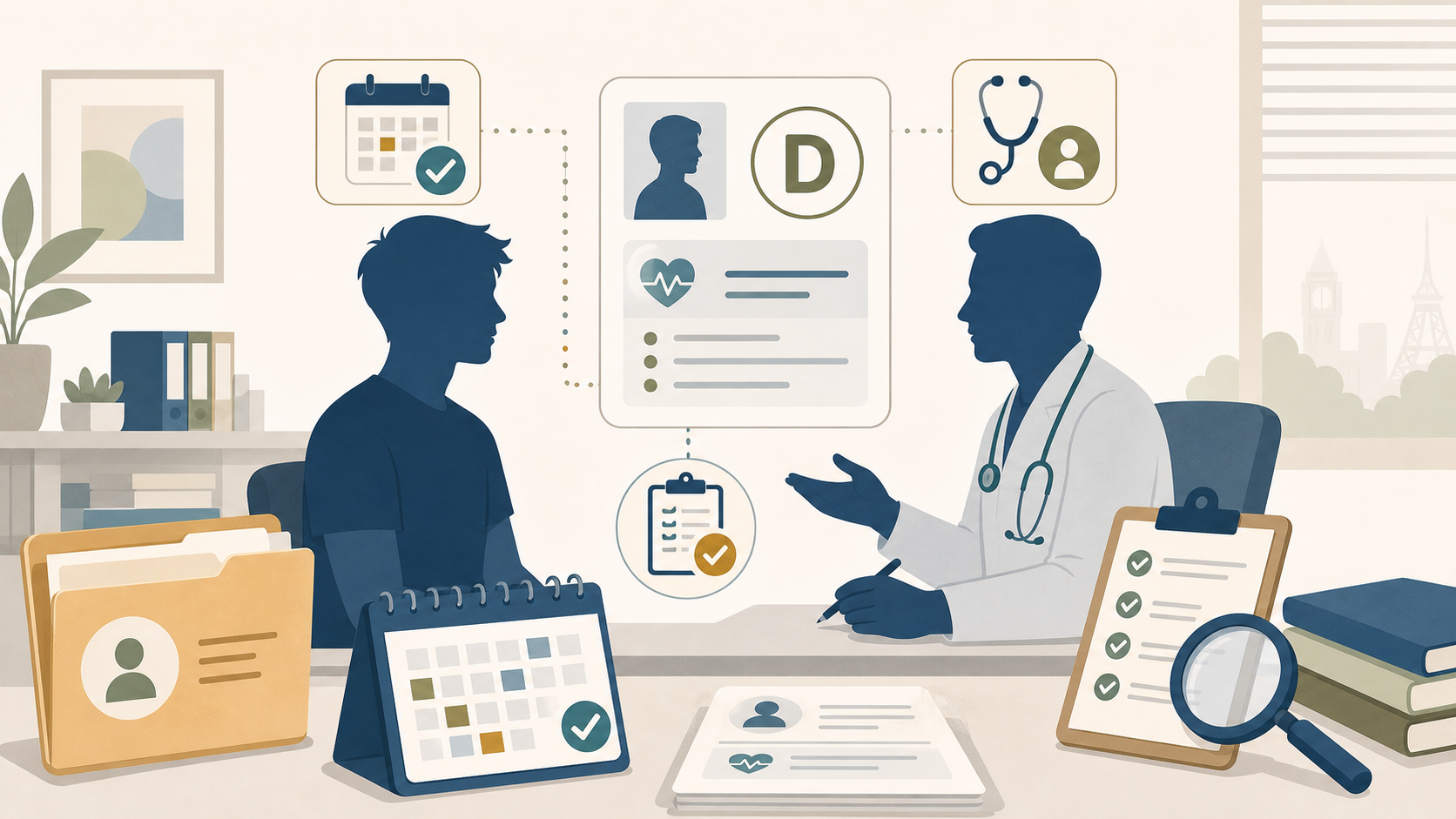Neutral illustration of pending medical review documents for NS screening