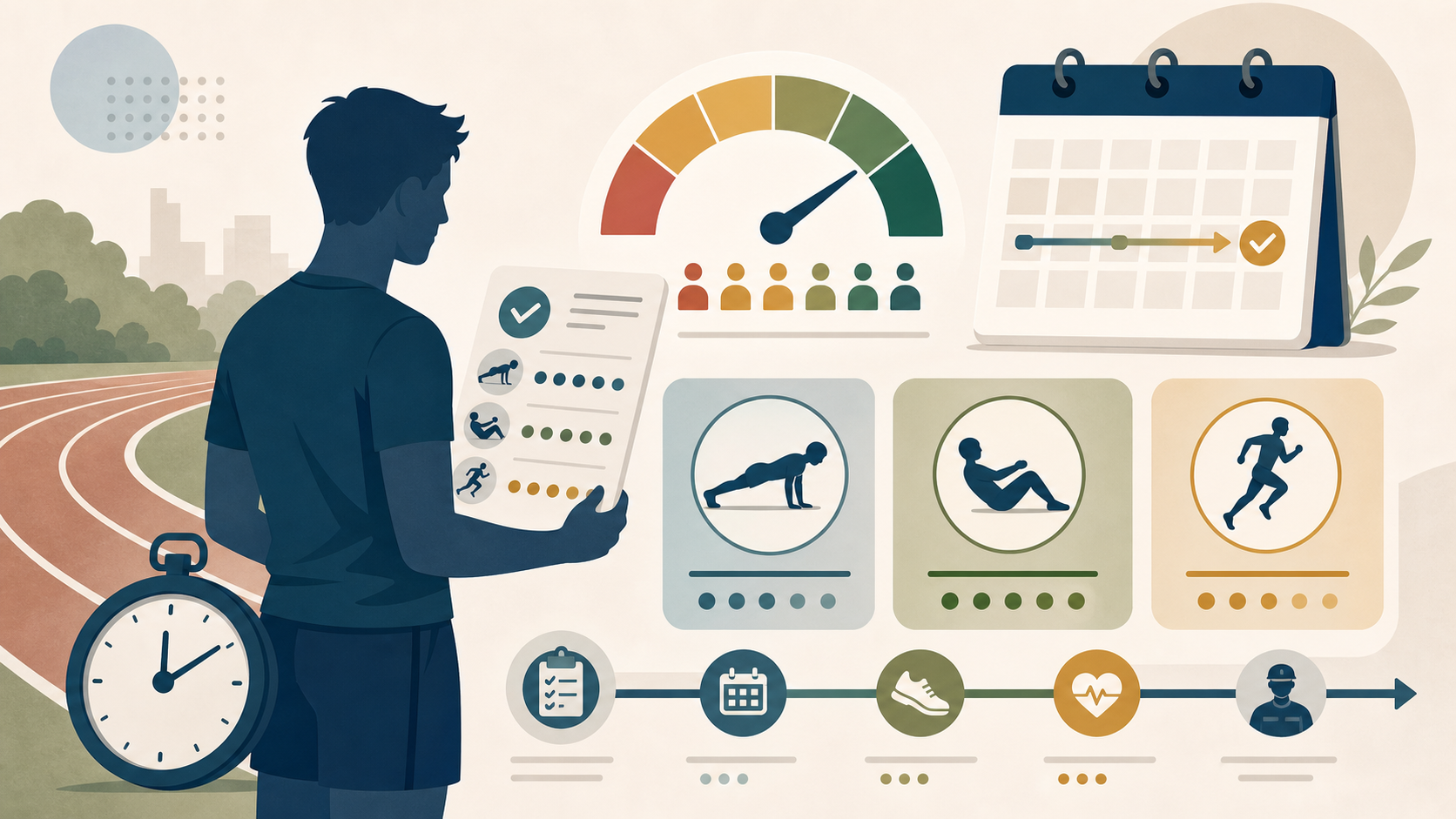 Neutral illustration of pre-enlistee fitness score planning before NS