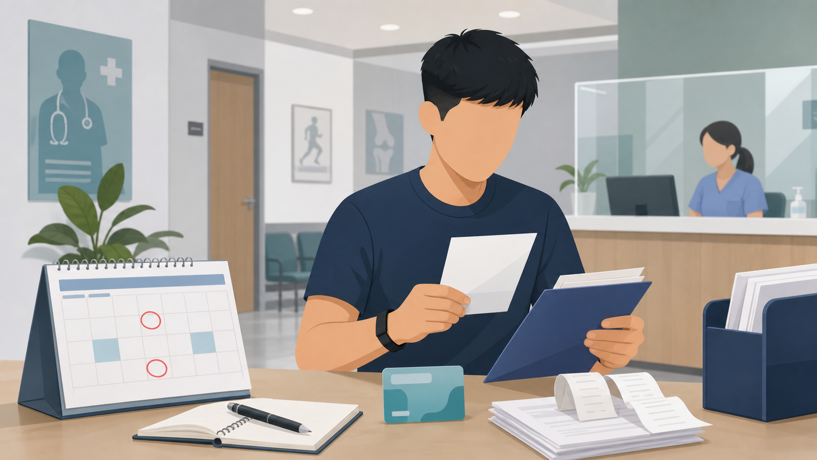 Neutral illustration of post-ORD service injury follow-up and claim documents